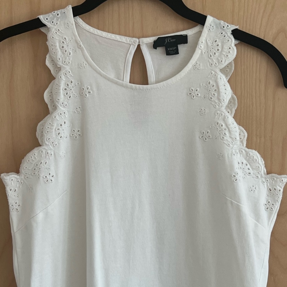 J.CREW EYELET SCALLOPED TRIM PETITE SHIFT DRESS